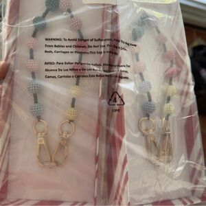 2PACK ! Beaded Pastel iPhone  strap  with Gold Clips